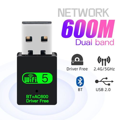 2.4G-5G-AC600-BT5.0 - Adaptateur USB WiFi Bluetooth 600, 5.0 Mbps, dongle 2 en 1, bande touristes, 2.4G et 5GHz, 5 réseaux, récepteur Wlan sans fil, coupon VER gratuit
