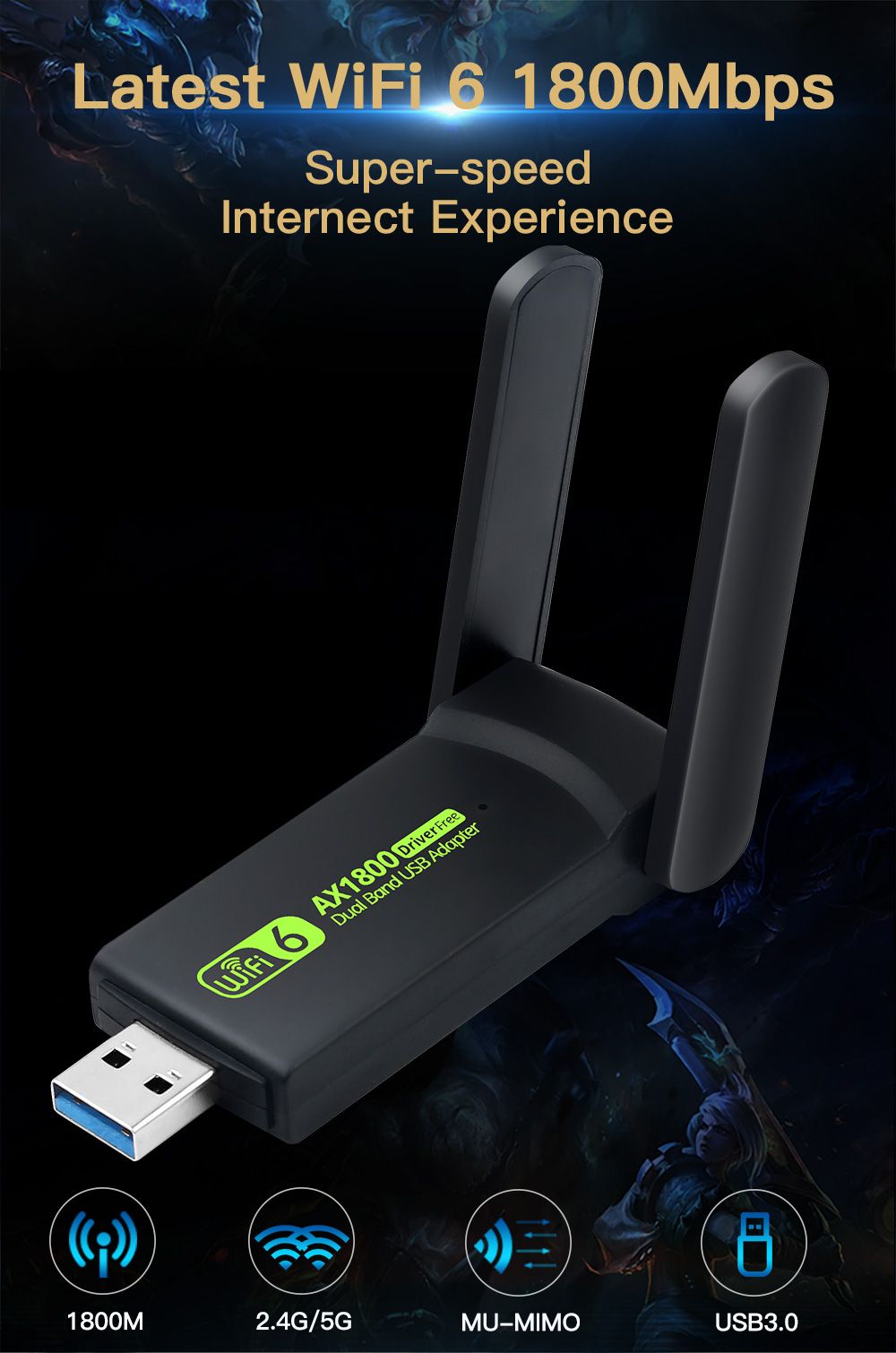Wifi 5 1200m - Adaptateur Wi-fi 6 Usb 1800 Mb/s, 5g/2.4ghz, ... - 2
