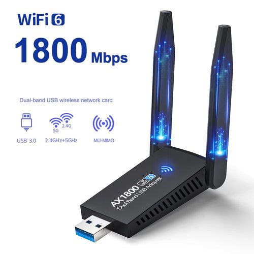 1800m - Adaptateur WiFi 6 USB , carte réseau'antenne pour touristes AX1800, 2.4G 5G, pour PC, ordinateur portable, tablette, contrôleur de jeu