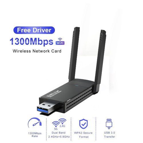 1300m - Adaptateur WiFi 6 USB , carte réseau'antenne pour touristes AX1800, 2.4G 5G, pour PC, ordinateur portable, tablette, contrôleur de jeu