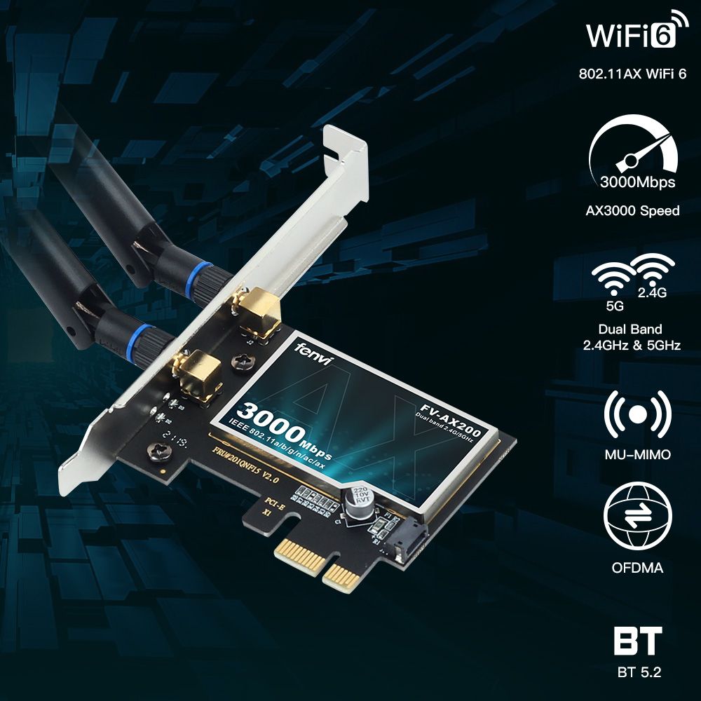 PCE-AX200 - Adaptateur Wifi 6 Sans Fil Intel Ax200, Pcie, Bl... - 3