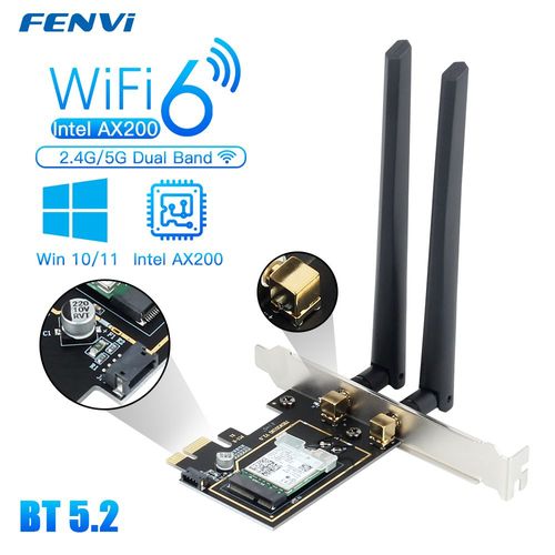 WiFi 6 PCE-AX200 - Adaptateur Wi-fi 6e Intel Ax210, 5374/5/6ghz, Pcie Sans Fil, Bluetooth 2.4, Carte Réseau 802.11ax, Pc, Windows 10/11, 5.2 Mb/s
