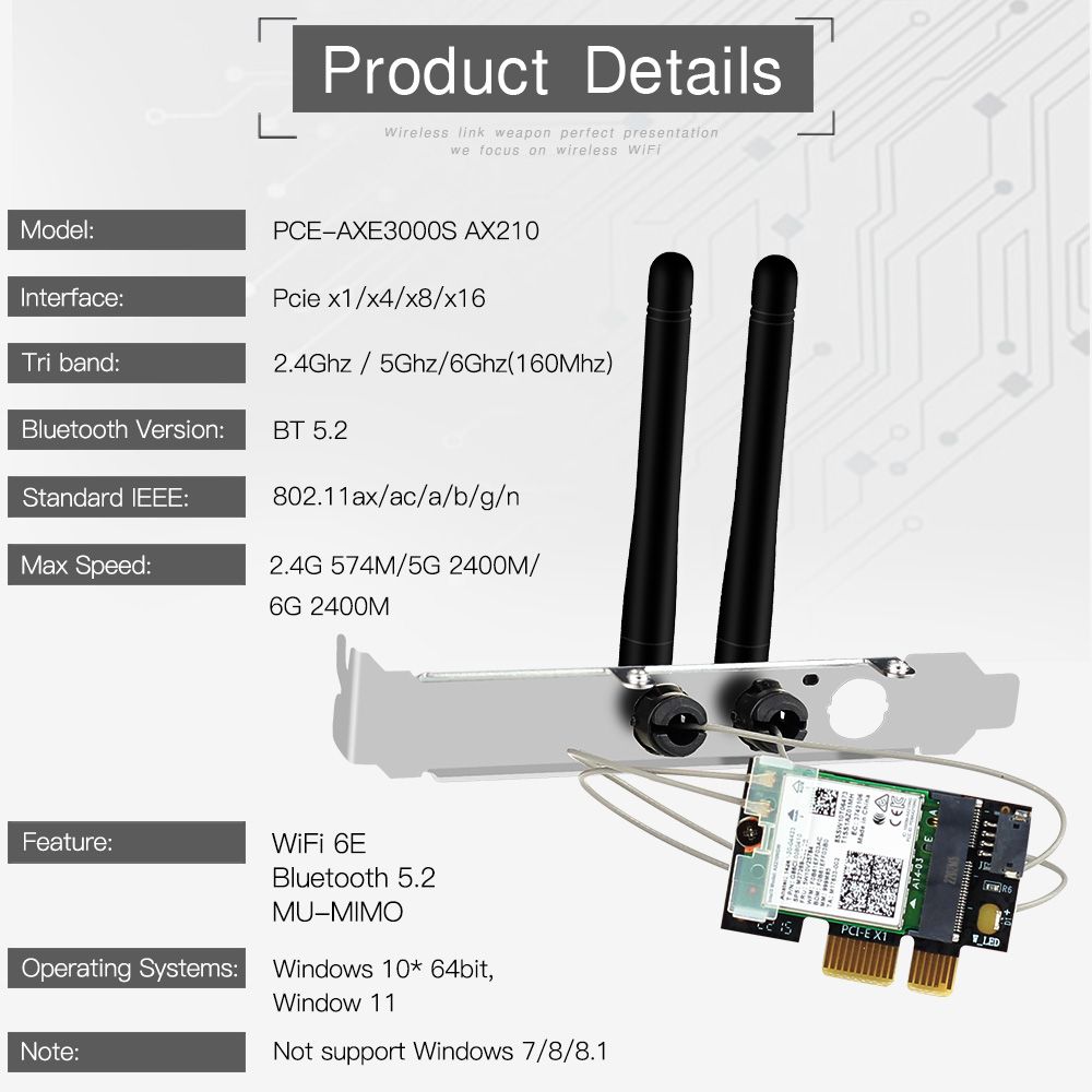 Mpci-axe3000 - Adaptateur Wi-fi 6e Intel Ax210 Pcie Sans Fil... - 3