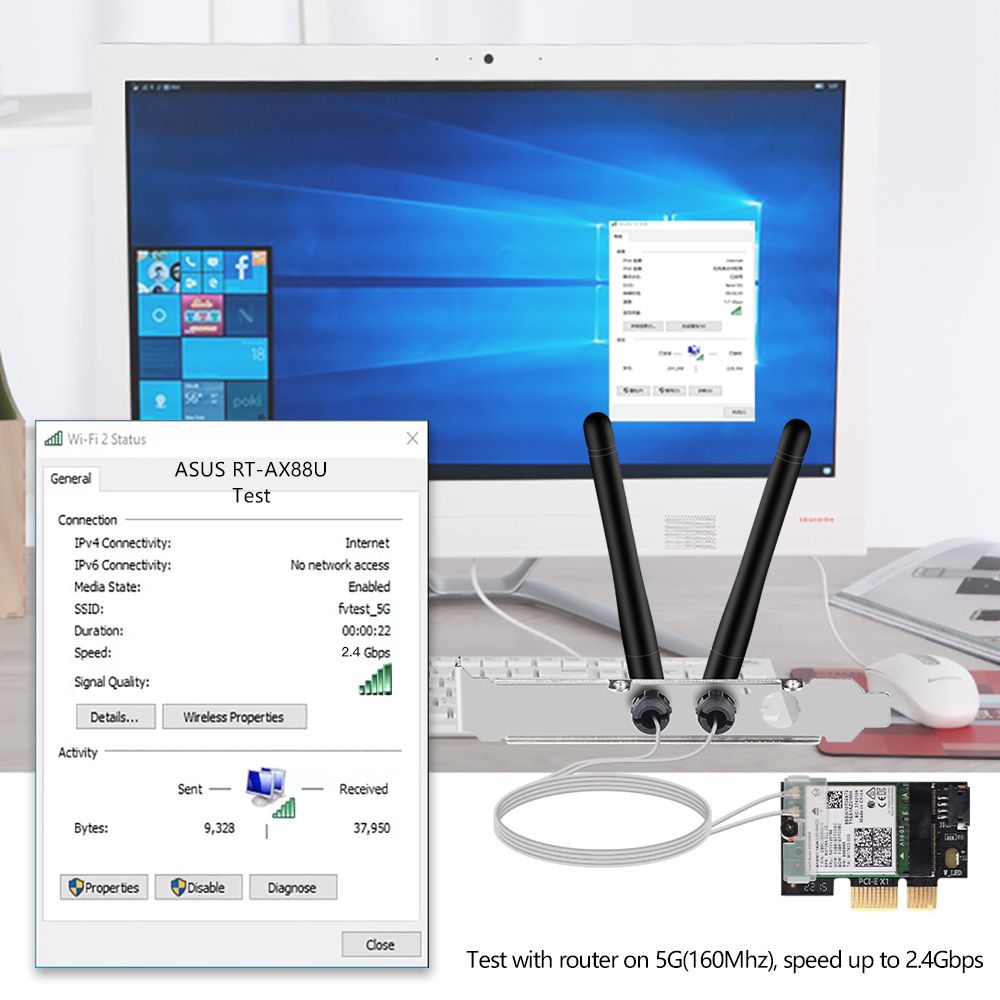 Mpci-axe3000 - Adaptateur Wi-fi 6e Intel Ax210 Pcie Sans Fil... - 4