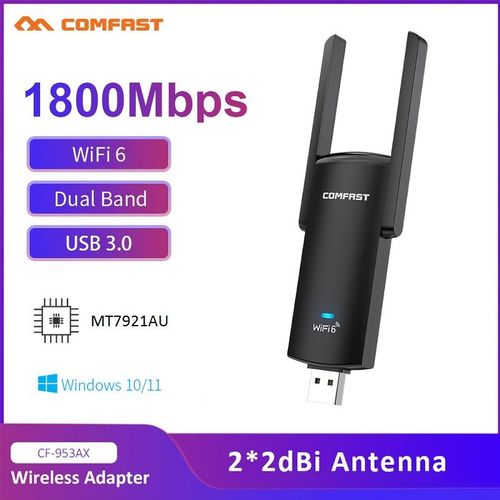 CF-953AX - Adaptateur Wifi 6 Usb 2.4g Et 5.8ghz, 1800mbps, Carte Réseau Sans Fil Haute Vitesse, Dongle Wifi 802.ax, 2 Antennes Dbi Pour Le Jeu
