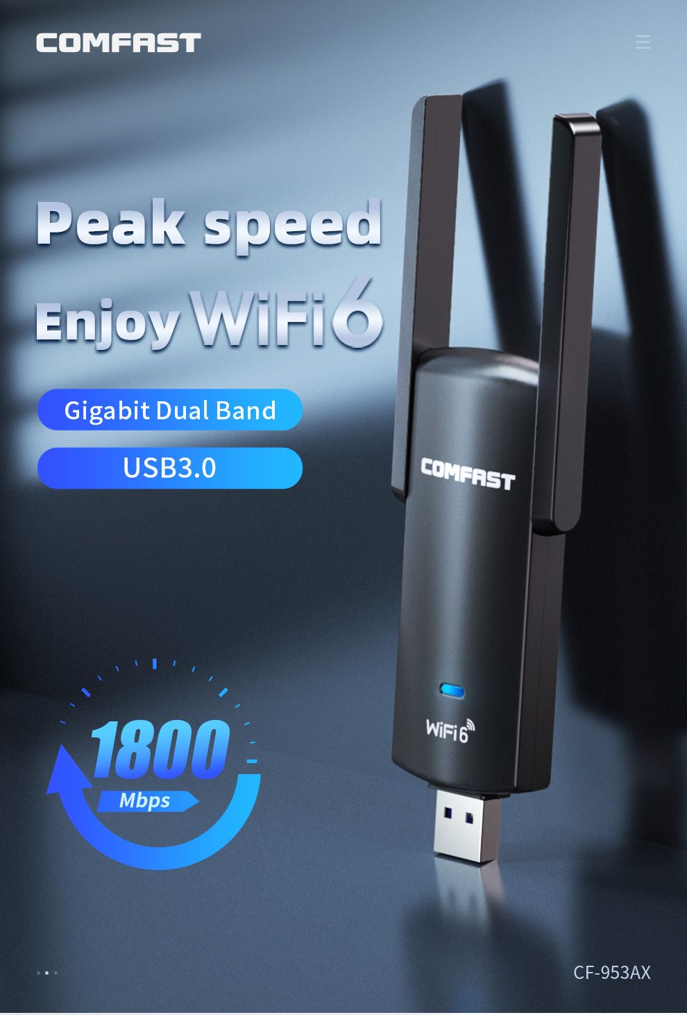 CF-952AX - Adaptateur Wifi 6 Usb 2.4g Et 5.8ghz, 1800mbps, C... - 2