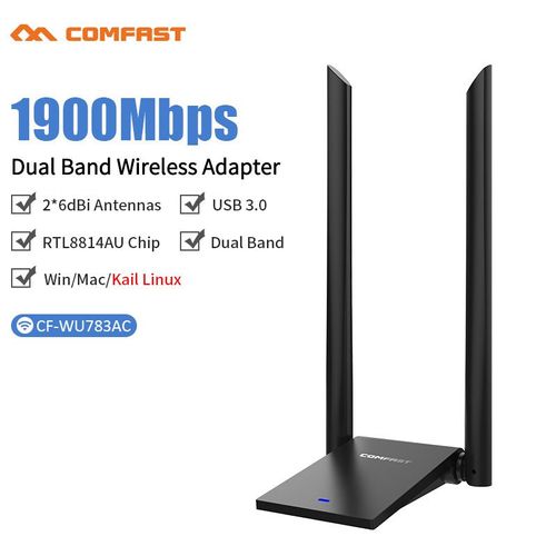 1900 Mbps - adaptateur Wifi double bande sans fil USB 3.0, 2.4 + 5G, Dongle pour carte réseau 802.11AC, Kali Linux/Ubuntu/Monitor