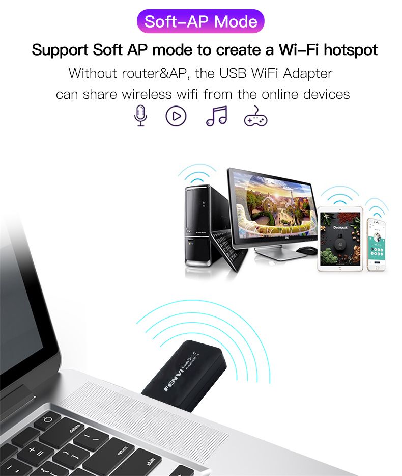 Carte 650m USB2.0 - adaptateur WiFi Bnad double, 1300Mbps, 8... - 2