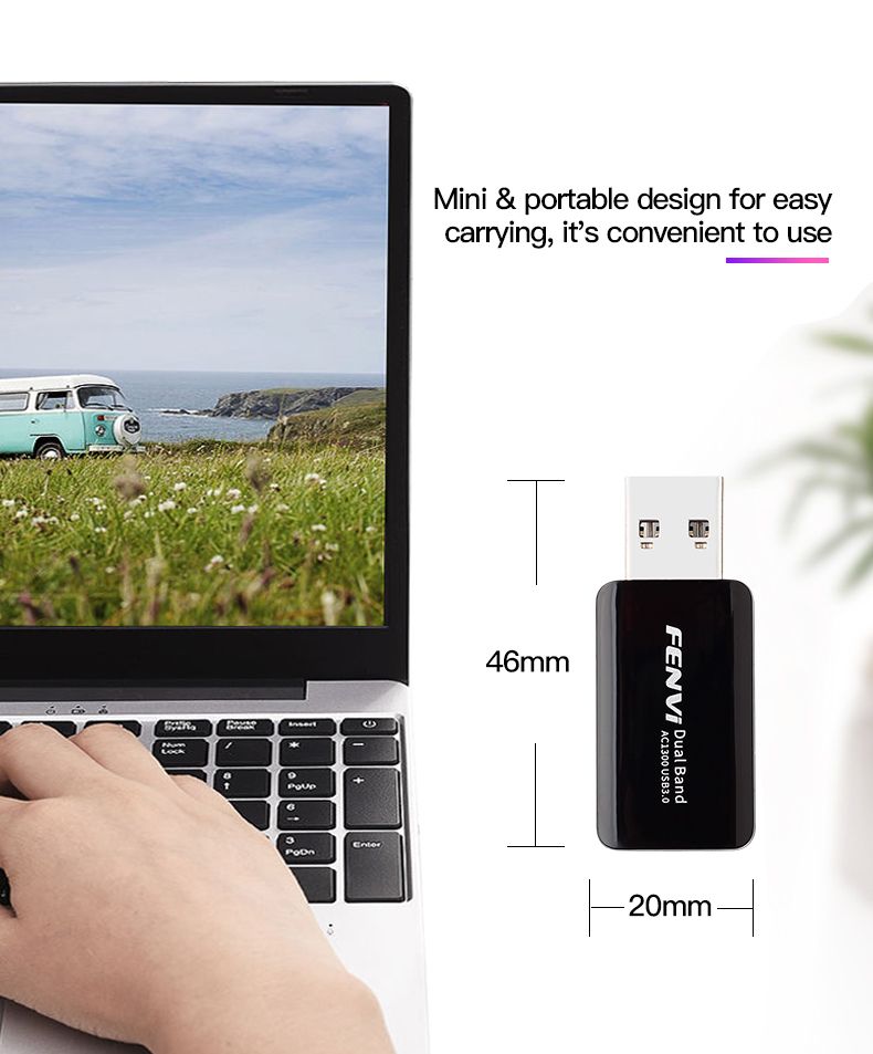 Carte 650m USB2.0 - adaptateur WiFi Bnad double, 1300Mbps, 8... - 3