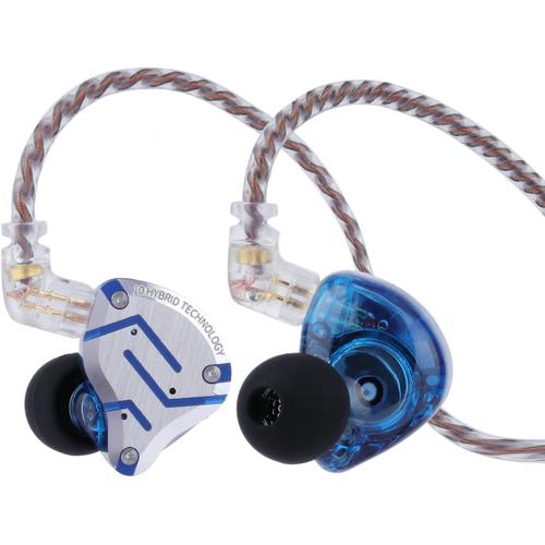 Ecouteurs Intra-Auriculaires 4BA+1DD à 5 conducteurs,Écouteurs filaires HiFi,Écouteurs de Jeu,IEM Hybrides,câble détachable encastré 2Pin(Blue éblouissant,avec Mic)