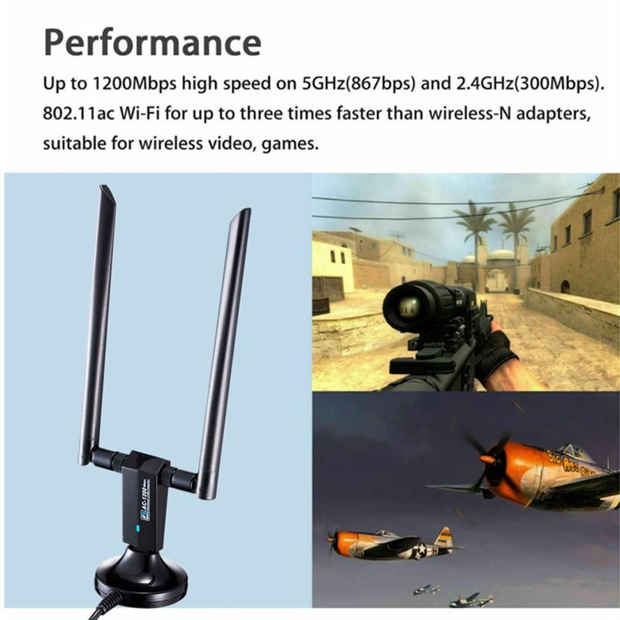 Noir - Adaptateur Wifi Sans Fil Usb 3.0, 1200mbps, Dongle 2.... - 4