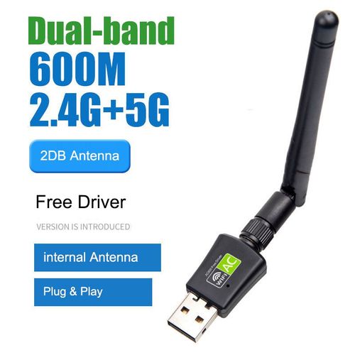 AC600-2DB - Adaptateur Wifi Sans Fil Usb , 2.4g/ 5ghz, Antenne Pc/tablette, Récepteur De Carte Réseau, Pilote Gratuit