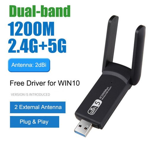 AC1200-2DB - Adaptateur Wifi Sans Fil Usb , 2.4g/ 5ghz, Antenne Pc/tablette, Récepteur De Carte Réseau, Pilote Gratuit