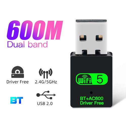 600m BT - Adaptateur Wifi Usb Double Bande 600mbps, Mini Dongle Usb Sans Fil Récepteur Wlan 2.4g/5ghz Pour Ordinateur Portable/