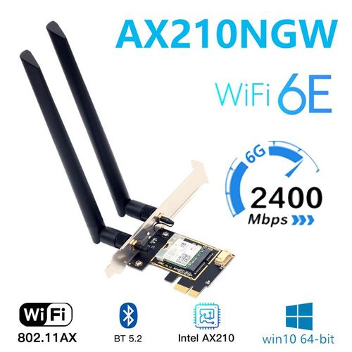 Carte WiFi 6E BT5.2 - Carte 6e Intel Ax 210, Wifi De Bureau Pour Window 10 Linux, Adaptateur Bluetooth 5.2 3000mbps 802.11ax Ax210ngw Sans Fil,