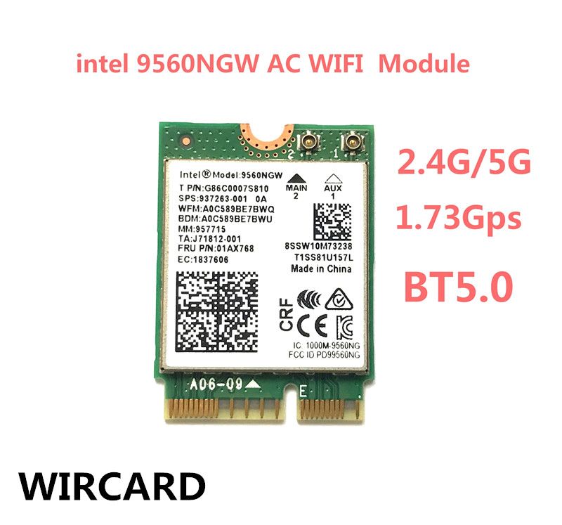 Carte Double Bande Wi-fi Ac 9560, 2x2, Bt 2.4, Pour Intel 95...
