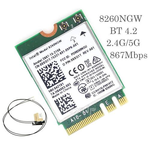 Carte double bande 2.4 + 5GHZ'occasion pour Intel 8260AC DELL 8260NGW DP/N 08XG1T, 867Mbps, M.2 WLAN, wi fi, Bluetooth V4.2, antenne IPX4