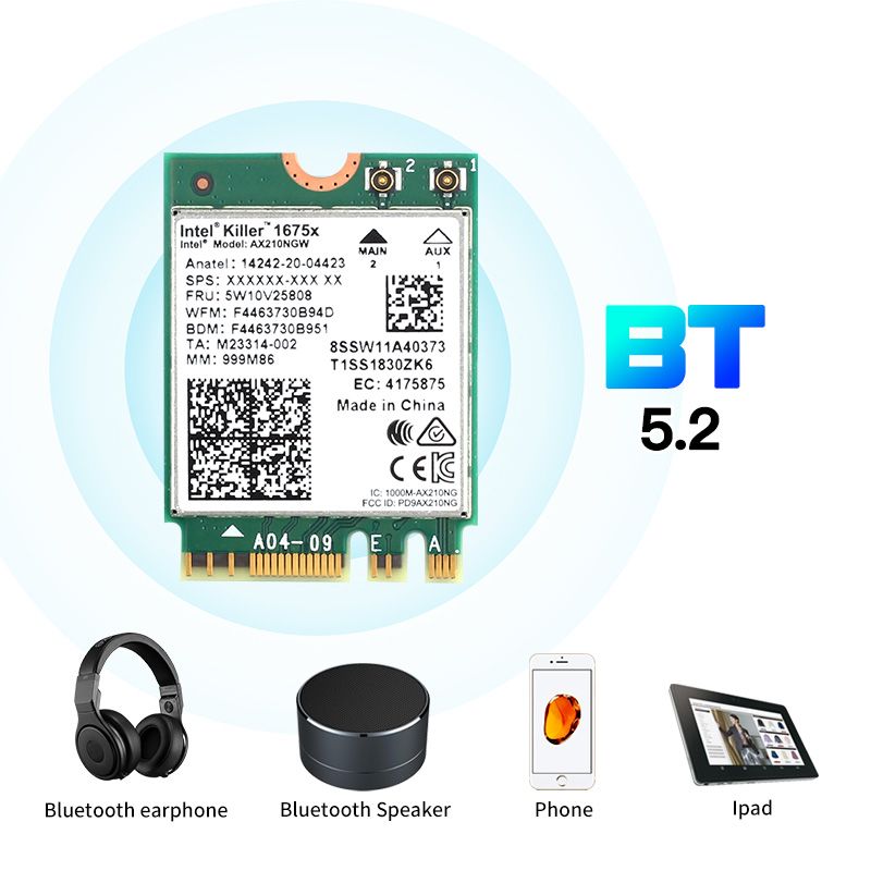 tueur 1675x - Carte Rseau Sans Fil 1675x Wi-fi 6e, 5374m, B... - 2