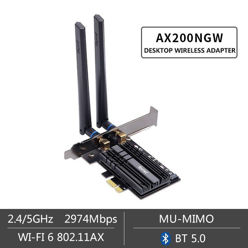 Double bande 2974Mbps Wifi6 Intel AX200 PCIe sans fil adaptateur