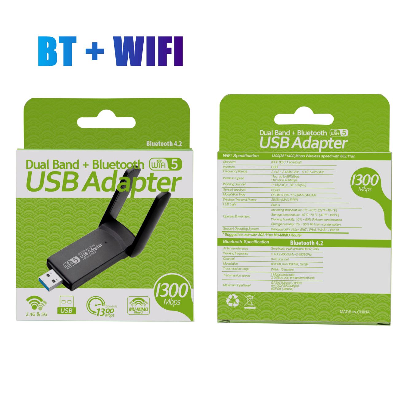 BT et WiFi - Carte Rseau Sans Fil Usb 2.4, 1300/5g, 3.0 Mb/...
