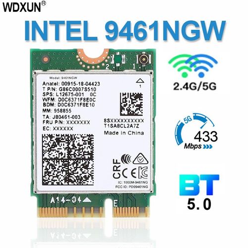 Carte Wifi Ac 9461/5 Ghz, Bluetooth 2.4, Double Bande, Avec Antenne D'extension, Sans Fil, Pour Intel 9461ngw 802.11ac M2 Key E Cnvi 5.0g/5g
