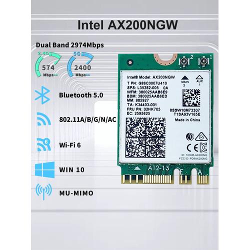 Ax200ngw - Carte Wifi AX210 Intel SION 8NGW 2.4G/5G P1 10/11 Wifi 6E Bluetooth Sans Fil Gigabit Carte Réseau LeicBand