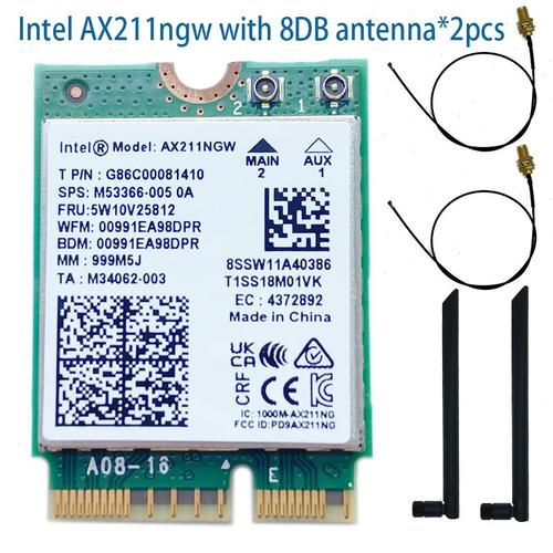 Ax211ngw 8db - Carte Wifi sans fil Intel AX211NGW LeicBand, adaptateur réseau, 2.4G, 5G, 6 mesurz, WAP FI, 6E, BT 5.3, AX211, M.2 KeyE, CNVio2, Windows 10