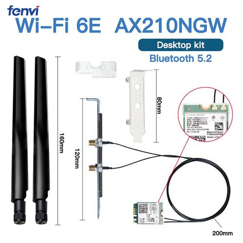 Kit wifi 6e ax210ngw - Carte Wifi Sans Fil Intel Ax210 802.11ax 6e, Bluetooth 5.2, 5374mbps, M.2, 2.4ghz/5g/6g, Avec Kit D'antenne Win11
