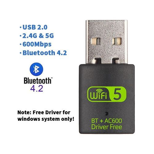 600 Mo BT - Dongle Wifi Usb 2.0, 600/5g, 2.4 Mb/s, Avec Récepteur, Sans Fil Bt, Pilote Gratuit, Carte Réseau Pour Ordinateur