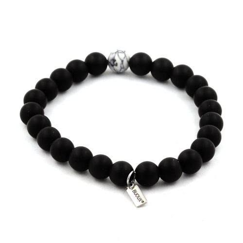 Bracelet Perles Onyx Noir Mat + Howlite 8 Mm. Fabriqué En France.