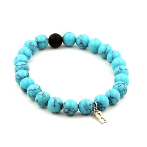 Bracelet Perles Turquoise + Onyx Noir Mat 8 Mm. Fabriqué En France.