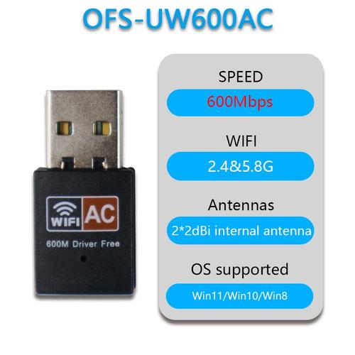 OFS-UW600AC - Optfocus-adaptateur Wifi 6 Usb 3.0, 1800mbps, Avec Antenne, Dongle Sans Fil, Pour Carte Réseau Pc