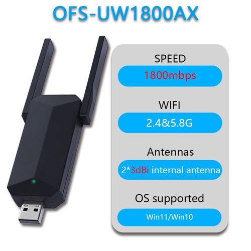 OFS-UW1800AX - Optfocus-adaptateur Wifi 6 Usb 3.0, 1800mbps, Avec Antenne, Dongle Sans Fil, Pour Carte Réseau Pc