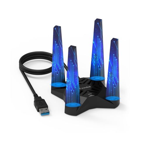 Antenne externe - Wavexhaus Adaptateur USB 3.0 sans fil AC1900 pour touristes, 5G, 1300Mbps et 2.4G 600Mbps, carte réseau WiFi, divulguer externes à gain élevé 4x3dBi