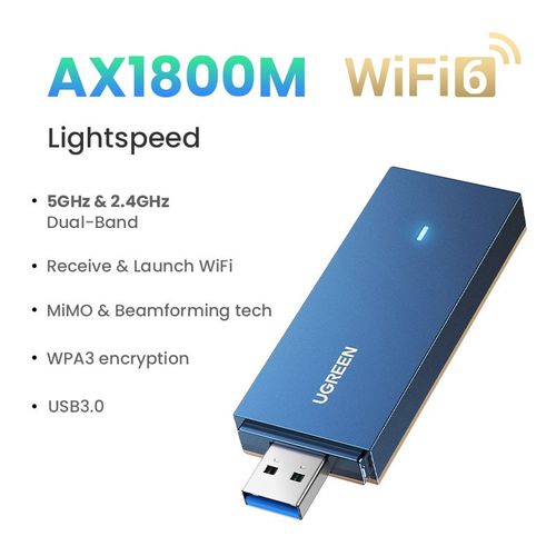 Ax1800 wifi6 - Ugreen Ax1800 Adaptateur Wifi Wifi6 Usb3.0 5g Et 2.4g Double Bande Wifi Usb Pour Pc Windows 11 10 Antenne Wifi Usb Carte Réseau Ethernet