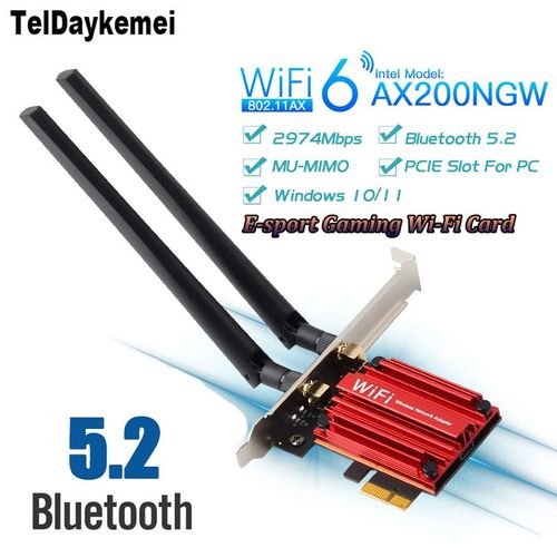 Avec dissipateur thermique - WiFi 6 3000Mbps Bluetooth 5.2 PCIe Adaptateur Sans Fil Intel AX200 Carte Wifi Double Bande 2.4G/5Ghz 802.11ax/ac Pour PC De Bureau