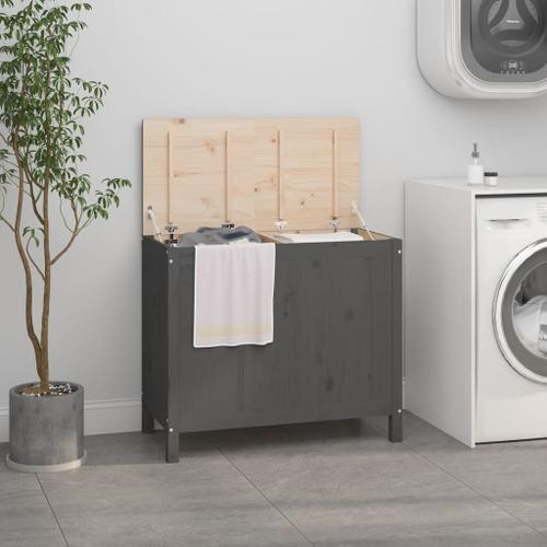 Vidaxl Boîte À Linge Gris 88,5x44x76 Cm Bois Massif De Pin