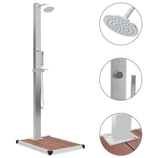 vidaXL Douche d'extérieur avec receveur de douche WPC Acier inoxyda...