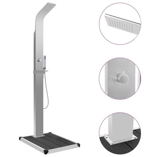 vidaXL Douche d'extérieur avec receveur de douche WPC Acier inoxyda...