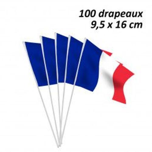 Lot 100 Drapeaux France En Papier 16 X 9,5 Cm Avec Tige
