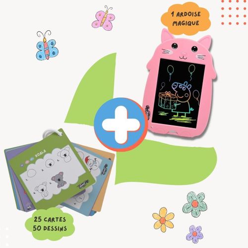 Creativpad - Pack Ardoise Magique Mon Petit Chat 9 Pouces Rose + Cartes Dessin Par Étapes