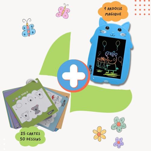 Creativpad - Pack Ardoise Magique Mon Petit Chat 9 Pouces Bleu + Cartes Dessin Par Étapes