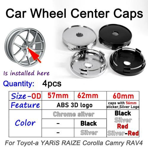 Capuchons De Centre De Roue De Voiture Couvercles De Moyeu Accessoires De Voiture 60mm 62mm Toyota Yaris Raize Cortrustcamry Rav4 4 Pièces Par Lot