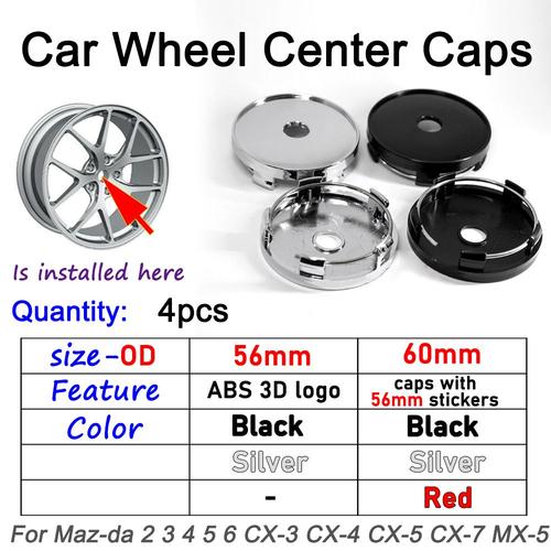 4pcs 56mm 60mm Centre De Roue De Voiture Capuchons Jante Airies Couvre Automobile Logo Pour Mazda 2 3 4 5 6 Cx-3 Cx-4 Cx-5 Cx-7 Mx-5 Cx-8