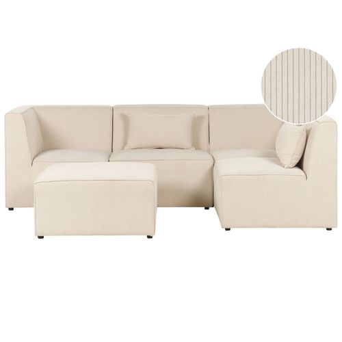 Canapé D'angle Côté Gauche Modulable 4 Places En Velours Côtelé Beige Avec Ottoman Lemvig