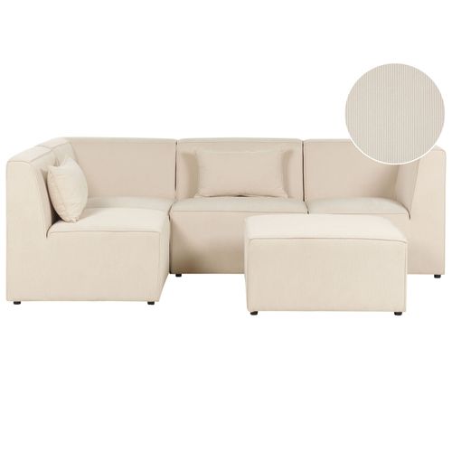 Canapé D'angle Côté Droit Modulable 4 Places En Velours Côtelé Beige Avec Ottoman Lemvig