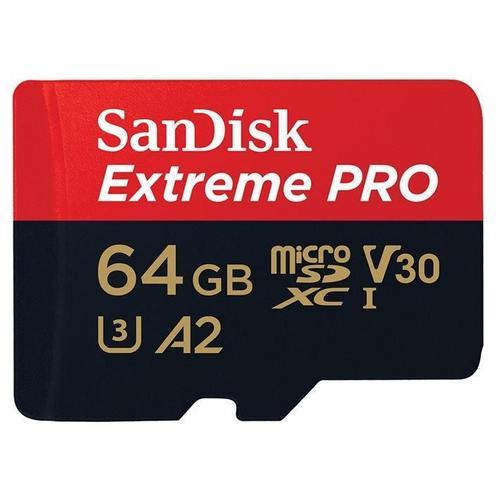 SanDisk Extreme Pro - Carte mémoire flash (adaptateur microSDXC vers SD inclus(e)) - 64 Go - A2 / Video Class V30 / UHS-I U3 / Class10 - microSDXC UHS-I