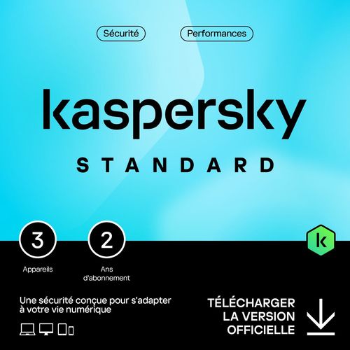 Kaspersky Standard - Multidevice 3 App 2 Ans - Pc Mac Android Ios - Edition Française Licence Officielle Par Mail - Esd
