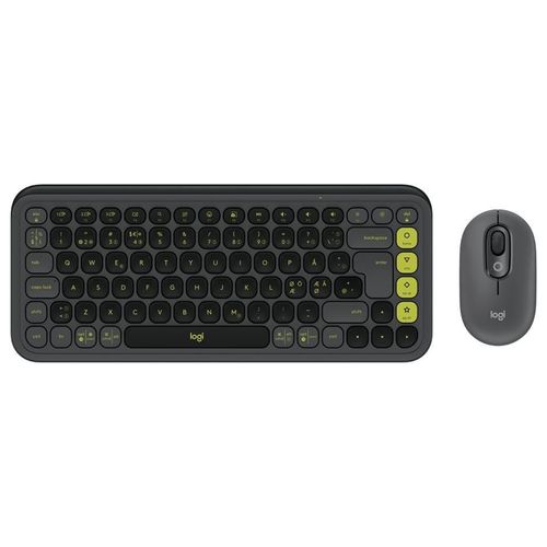 Logitech POP Icon Combo - Ensemble clavier et souris - sans fil - Bluetooth LE - QWERTY - Nordique (Danois/Finnois/Norvégien/Suédois) - graphite, vert