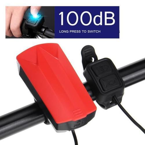 Feu Avant De Vélo Bicyclette Avec Corne Cloche Alarme Lampe Flashligh Sécurité Rouge His71955